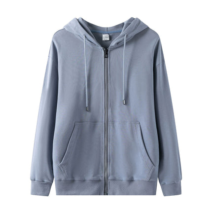 Trendy European and American Style Oversized Drop-Shoulder Fleece Zip-Up Hoodie with Pockets for Autumn and Winter