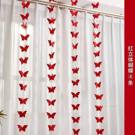 Wedding room layout suit wedding wedding curtain long pull flower bedroom living room photo props butterfly decoration