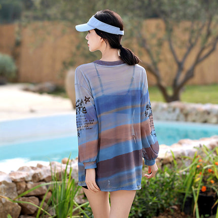 2025 new plus size swimsuit split student three-piece long sleeve blouse bikini slightly fat mm slim cover