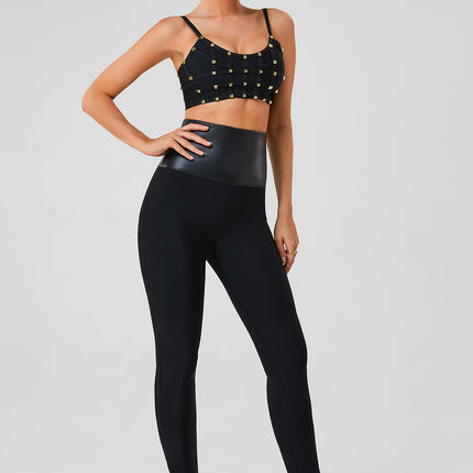 Foreign trade European and American bandage dress pants black outer wear cross-border trousers polyester fiber high elastic tights in stock