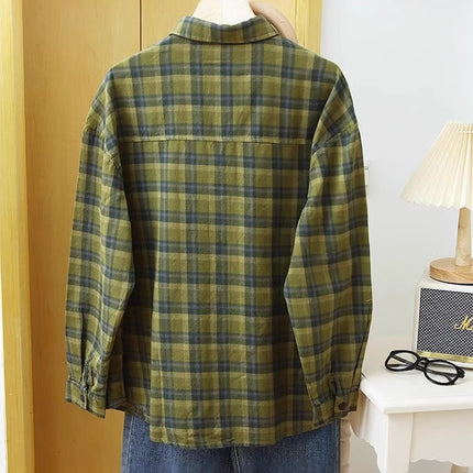 Spring and Autumn Western Style Fashionable Simple Atmospheric Contrast Color Plaid Shirt Women's Lazy Style Stacked Wear Inner Scrub Plaid Top