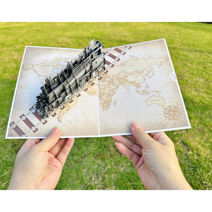 Handmade retro train 3d greeting card cross-border father's day blessing paper carving message blessing card suit gift