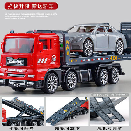 Delixin Kidsren's Rescue Trailer Artificial Flatbed Transporter Car Baby Educational Model Boy Toy Car