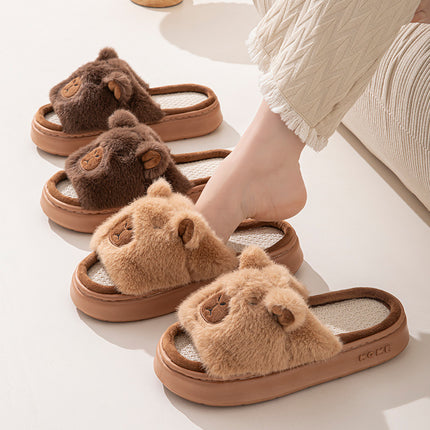 Cute Water Guinea Pig Men's and Women's Furry Open-Toe Four-Season Summer Cotton and Linen Slippers Linen Slippers