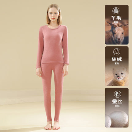 Winter constant temperature self-heating thermal suit double-sided brushed velvet underwear women's patch autumn clothes long pants suit