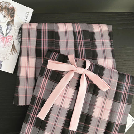 Original JK uniform [pink fog sea] autumn and winter black pink plaid skirt sweet cool hot girl student Japanese college style skirt