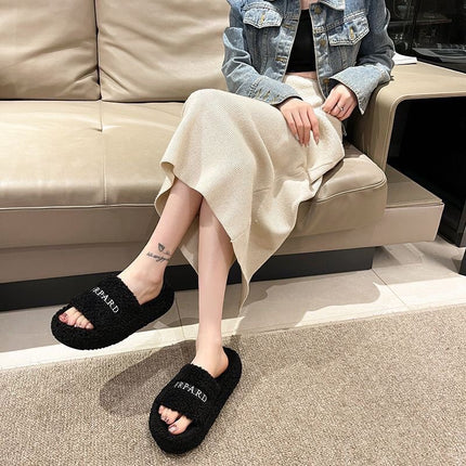 Outfit Winter Home Thickened Warm Household Moon Shoes Autumn and Winter Fluffy Cotton Slippers Women's Cross Belt Fashion