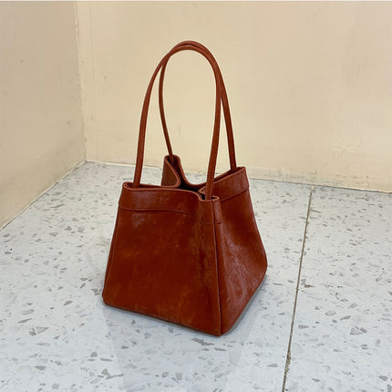 New Chinese Style National Style Vegetable Basket Bag Satin Genuine Leather Small Square Bag Large Capacity Niche Portable Bucket Bag Shoulder Crossbody Bag