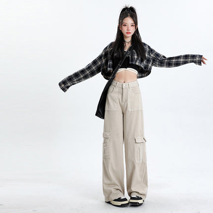 Brown American Workwear Jeans for Women 2025 Autum New High-Waisted Loose Slimming Look Straight Wide-Leg Floor-Length Pants
