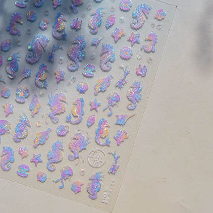 Shell Light Jellyfish Seahorse Nail Art Sticker Embossed New 5D Stereo 3D Dream Shell Ocean Nail Sticker