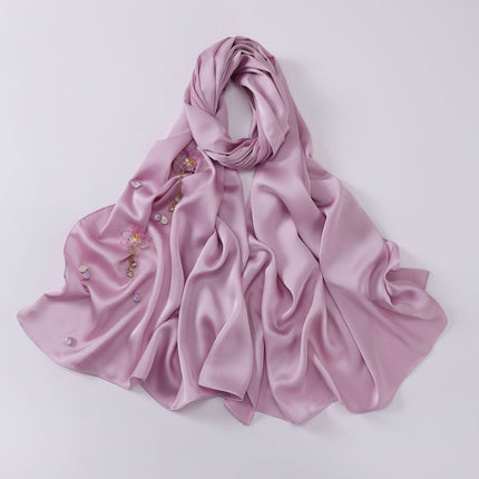 Cross-border New Chinoiserie Lotus Flower Satin Chiffon Long Scarf Handmade Flower Gauze Scarf Women's Bag Headscarf Drop Shipping