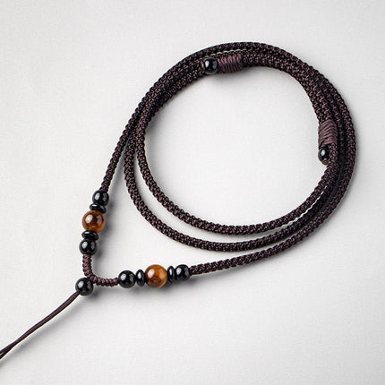 Artisan Obsidian Agate Emerald Pendant Rope Hand-woven Necklace Rope Men's and Women's Pendant Neck Pendant with Rope