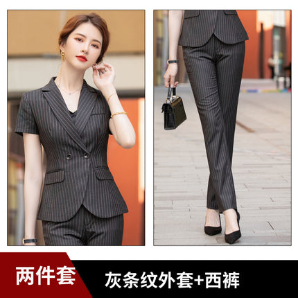 Business Dress Temperament Goddess Fan Striped Suit suit Women's 2023 Summer Fashion Hotel Manager Suit Work Clothes