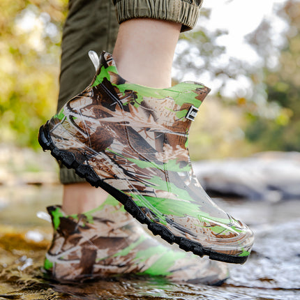 Cross-border short tube waterproof men's rubber shoes fashion camouflage army green rain boots outdoor mountain rain boots 39-48 plus size men's shoes