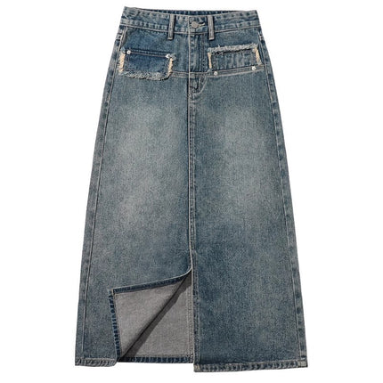 High Waist Denim Skirt Women's Summer New 2024 All-match A- word Mid-length High-end Hip Skirt for Children