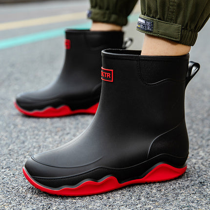 Men's Fashionable New Chelsea Mid-Calf Rain Boots for Couples, Non-Slip Waterproof Boots for Adults, Outdoor Rubber Shoes