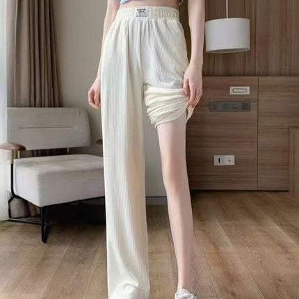 Summer Elegant Artistic Casual Pants Trendy Women's Lazy Fashion Popular All-match New Ice Silk Pants Simple Wide-leg Pants