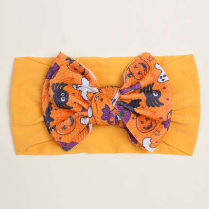 European and American New Halloween Children's Hair Band Pumpkin Head Printed Bow Baby Hair Accessories Baby Headscarf