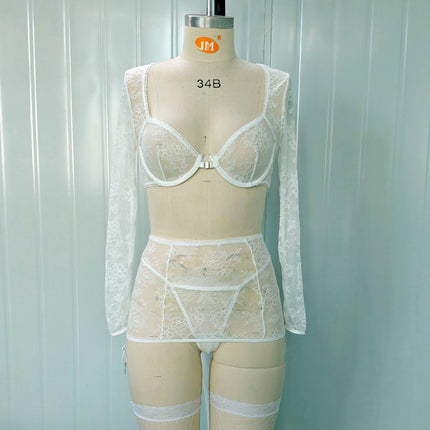 European and American cross-border new products International station popular black lace perspective long sleeve backless thong sexy sexy suit