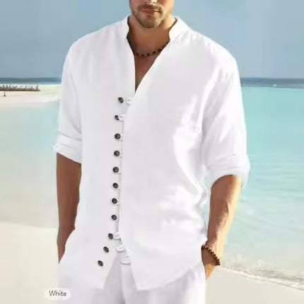 2024 Cross-border Hot Sale Men's Casual Collar Long Sleeve Button Cardigan Shirt Cotton Spinning Hot Sale .... On Sale