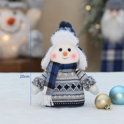 Cross Border Christmas Decorations Ski Snowman Doll Desktop Doll Blue Gauge Fabric Christmas Iron Feet Snowman Ornaments