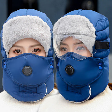 Winter Outdoor Windproof Hat for Men and Women, Ear Protection, Face Protection, Ski Lei Feng Hat, Goggles, Thickeneded Pullover, Cold-Proof Cotton Hat
