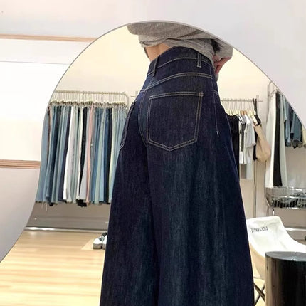 American Retro Loose Wide-Leg Jeans for Women, Spring Plus-Size High-Waisted Slimming Drape Floor-Length Versatile Straight Pants
