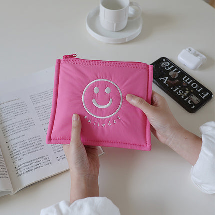 Korean Style Ins New Data Cable Storage Bag Simple Smiley Cosmetic Bag Portable Hand Bag Women's Cute Inner Bag