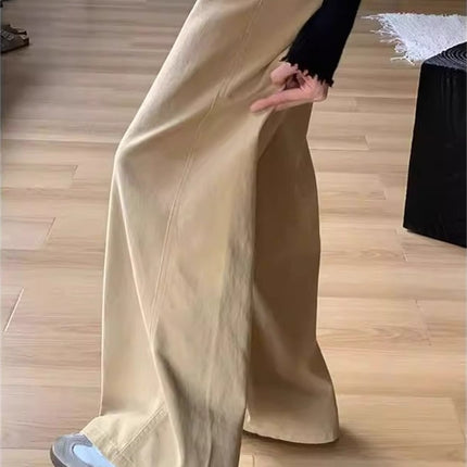 Plus Size Khaki Wide-Leg Jeans for Women 2025 Autumn New High-Waisted Casual Loose Versatile Floor-Length Pants