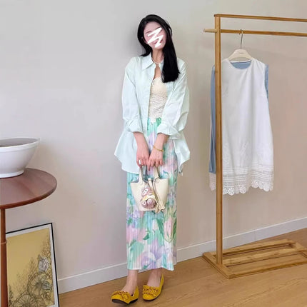 Summer Fresh Outfit, Summer Refreshing Color Scheme, Green Sleeveless Top, High-Waisted Slimming Skirt Two-Piece Set