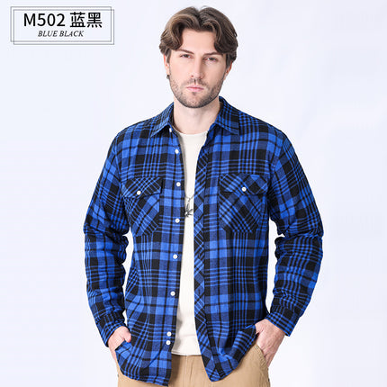 2026 Spring Cross-Border Trade American Retro Flannel Men's Long-Sleeve Brushed Plaid Shirt Men's Cool Jacket