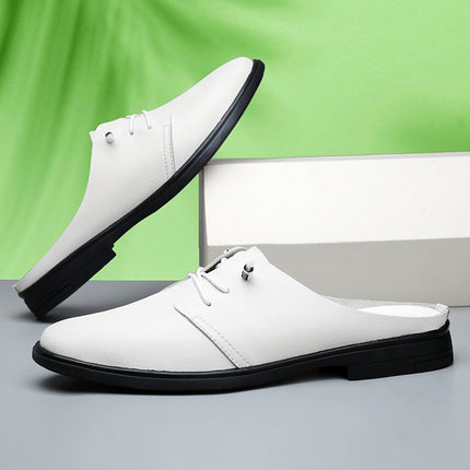 Half Slippers Men's Genuine Leather Large Size 47 Cowhide Slip-On Soft Sole Office Leather Slippers Breathable New Lazy Sandals