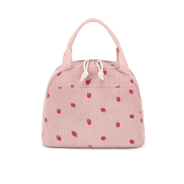 Cross-Border Hot-Selling Corduroy Strawberry Large-Capacity Lunch Bag Travel Business Trip Spring Outing Picnic Ice Bag Work Thermal Bag