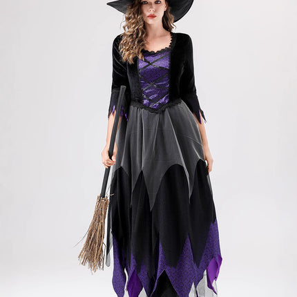 European and American Halloween Cosplay Witch Costume Vampire Black Purple Dress Magic Witch Role Play