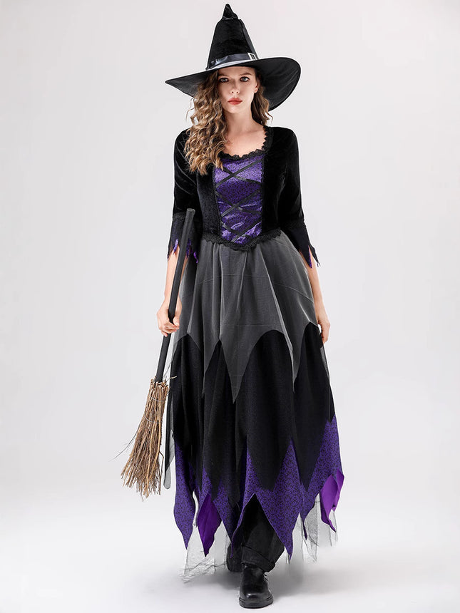 European and American Halloween Cosplay Witch Costume Vampire Black Purple Dress Magic Witch Role Play