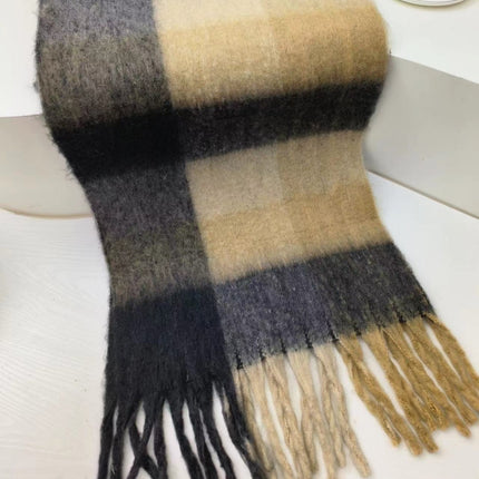 New Rainbow Plaid Tassel Scarf Women's Autumn and Winter European and American Cross-border Color-matching Cashmere and mohair Shawl Thickened Wai