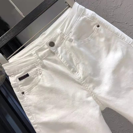 White Straight Jeans 2024 Summer Thin Elastic High Waist Slim Casual Nine-Point Cigarette Pipe Pants for Small People
