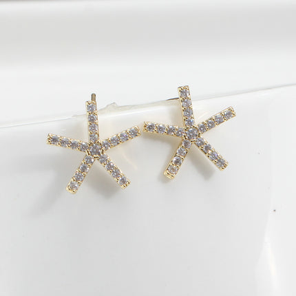 Gold wrapping plating real gold K gold craft five-sided small starfish zircon earring nail bottom ear needle 925 silver DIY accessories