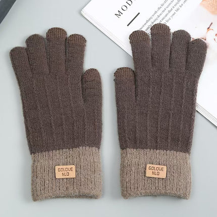Winter Gloves for Women, Fleece-Lined and Thickened, Five-Finger Student Cute Knitted Cold-Proof Cycling Touchscreen Warm Cycling Gloves