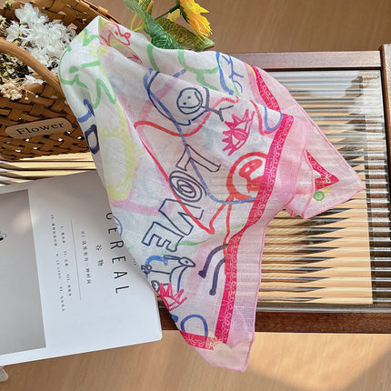 Celebrity style cotton and linen square scarf women's 58cm lightweight breathable small scarf Beautiful atmosphere photography accessories headscarf
