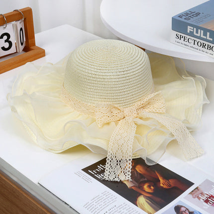 [Great Value] French Style Socialite Flat Top Hat 2025 New Summer Elegant Pearl String Sunshade Woven Straw Hat