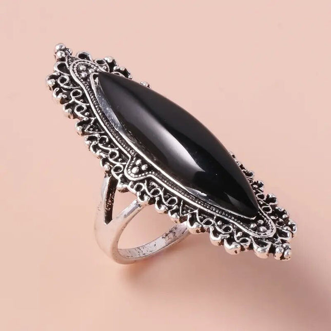 2025 European and American Retro Light Luxury Imitation Turquoise Ring Vintage Bold Ring Jewelry Accessory Fashion Versatile