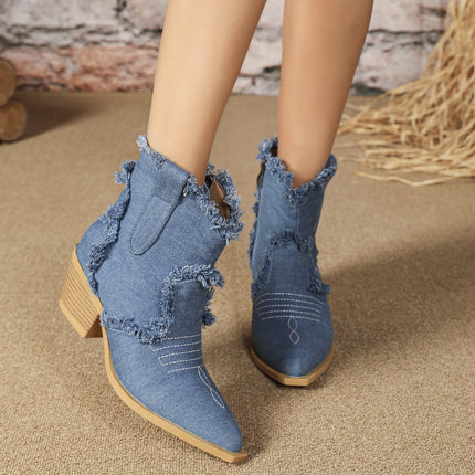 2025 New Style Western Cowboy Women's Boots with Pointed Toe and Tassels, Fashionable Side Zipper, Cross-Border Large Size Wedge Heel Women's Boots Wholesale