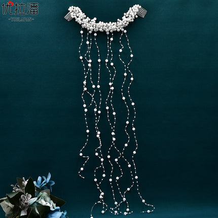 Youlapan European and American Style Bridal Multi-Layer Beaded Hair Comb with Tassels, Long Pearl Headband, Women's Accessories Hp600