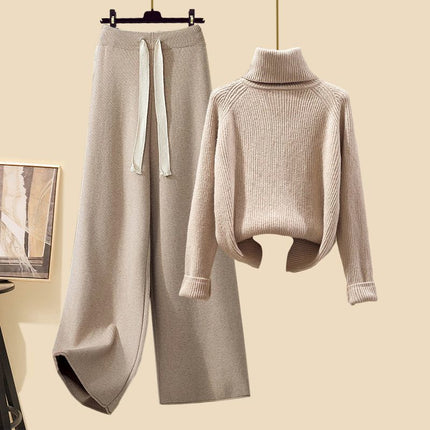 Autumn suit Women's 2024 New Korean Lazy Style Cardigan Jacket with Slim Sweater Wide Leg Pants Three-Piece Set
