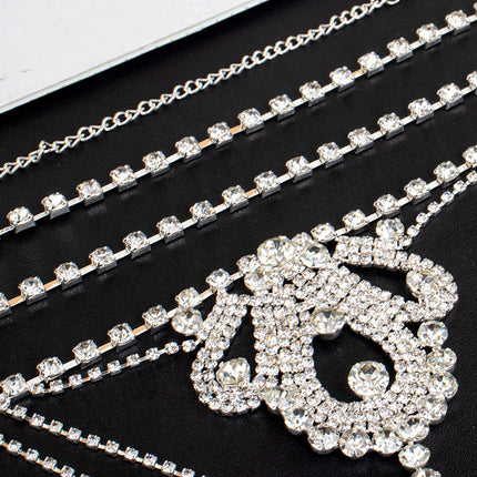 European and American sexy waist chain luxury super flash rhinestone underwear nightclub water drop thong bikini body chain