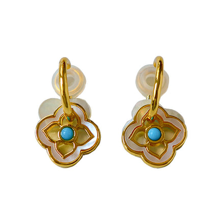 Original New Chinese Style Retro Light Luxury Four-leaf Clover Shell Ear Clip Without Ear Holes Fashionable Simple All-match High-end Earrings