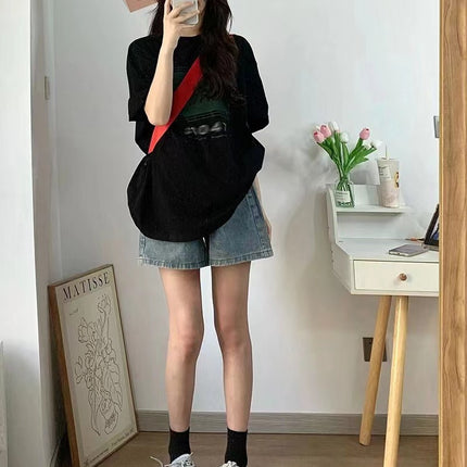 Plus Size High-Waisted Denim Shorts for Women 2025 Summer New Style Fat mm High-Waisted Slimming Look Loose Straight Wide-Leg Mid-Pants