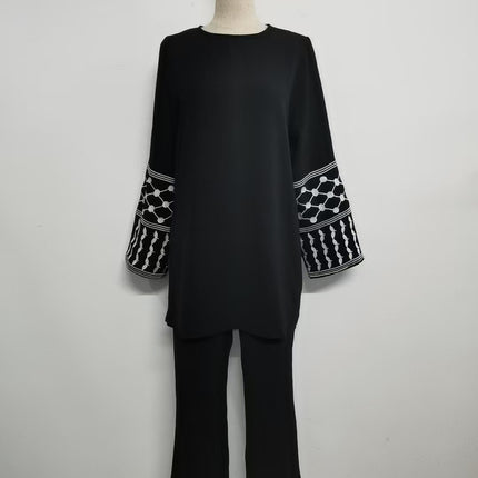 Directly from the Manufacturer: Yiduo Duo's New Embroidered Top and Wide-Leg Pants Set, Elegant Two-Piece Set 24836