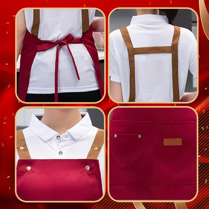 Red Apron for Weddings and Celebrations, Customized with Logo Printing, Suitable for Wedding Banquets, Festive Workwear, and as a Helper Apron